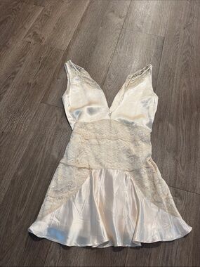 Vintage Cream Lace Satin Mini Dress